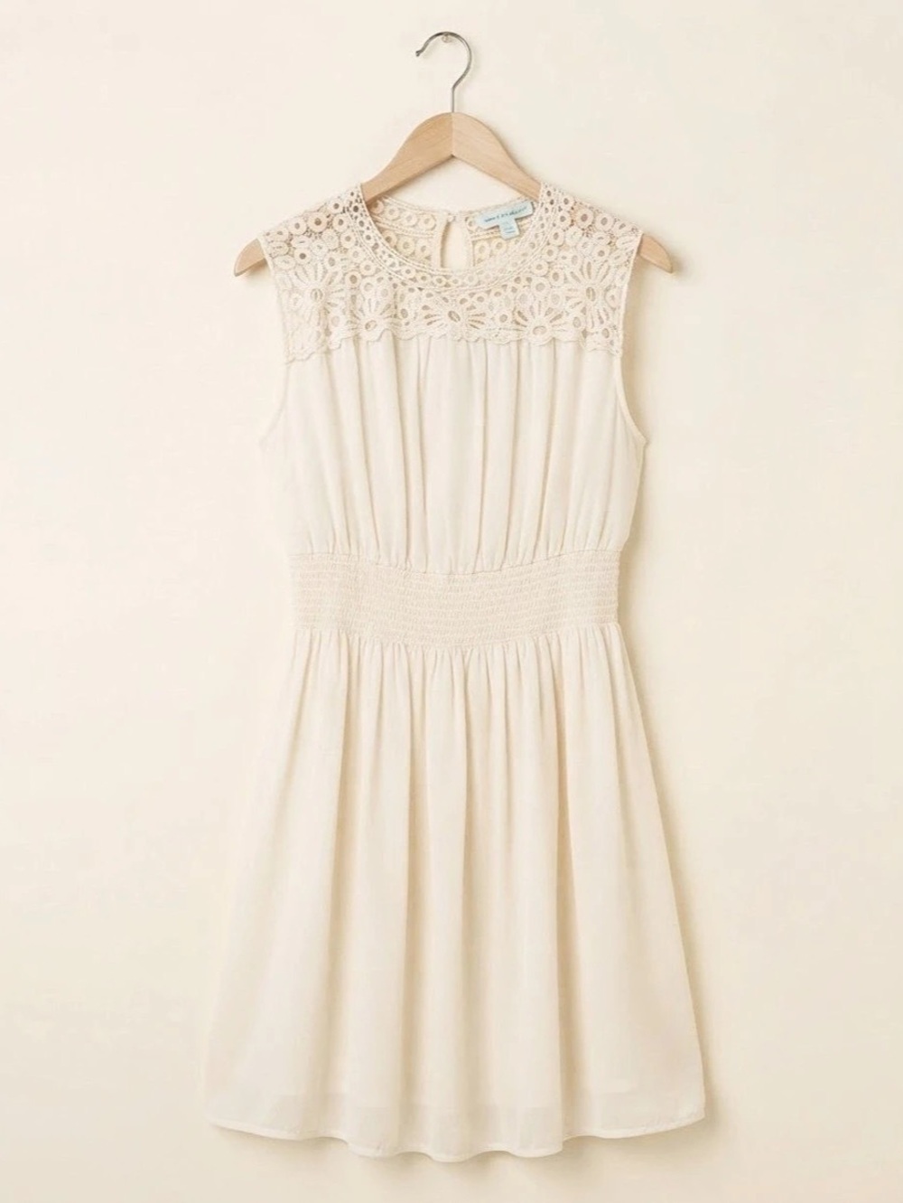 sundance Gracefully Lovely Dress Lace Yoke Mini Dress Cream Large